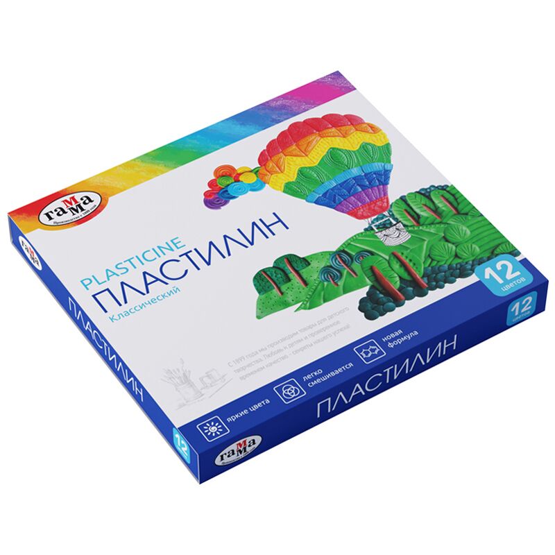 Пластилин 12цв 240г Гамма "Классический", со стеком, картон. упаковка