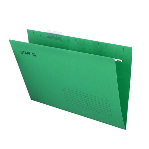 Подвесные папки A4/Foolscap (404х240 мм) до 80 л., КОМПЛЕКТ 10 шт., зеленые, картон, STAFF