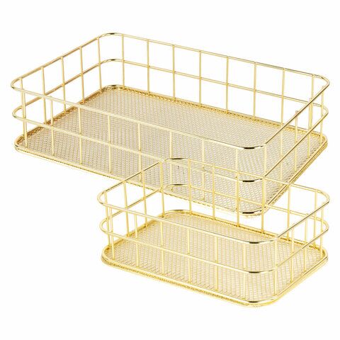 Органайзер для косметики корзинка 2шт из метал. MONTE VITA, 24х16х6,3 см + 17х12х6 см, золото, 272483
