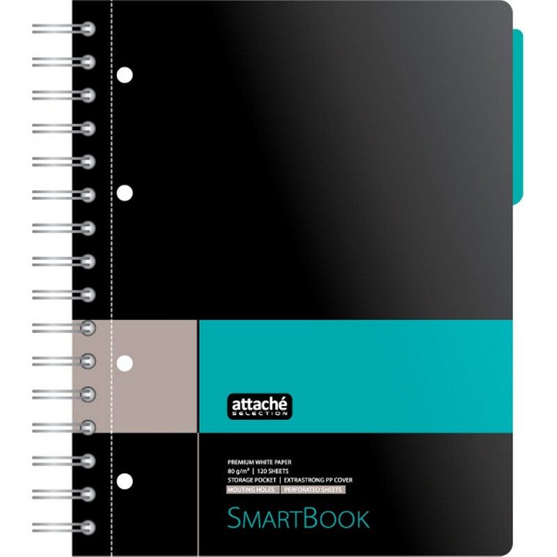 Тетрадь SMARTBOOK А5 120л. клетка,спир,микроп,разд,карм,сер-бирюз