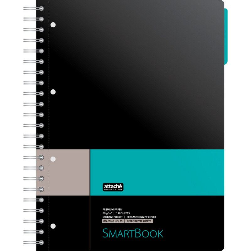 Бизнес-тетрадь Attache Selection Smartbook А4 120 листов серая/бирюзовая в клетку 1 разделитель на спирали