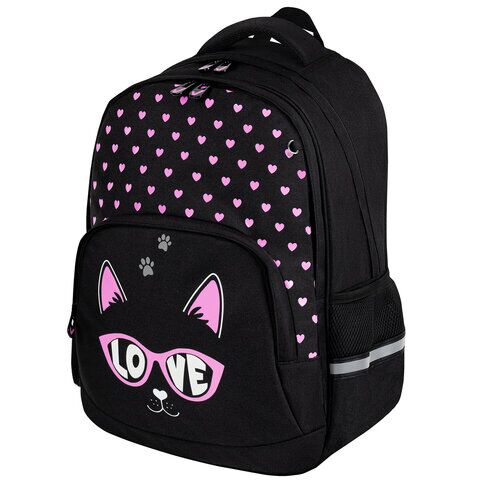 Рюкзак BRAUBERG SOFT, 2 отделения, 3 кармана, "Cool cat", СВЕТЯЩИЙСЯ, 40х31х15 см,