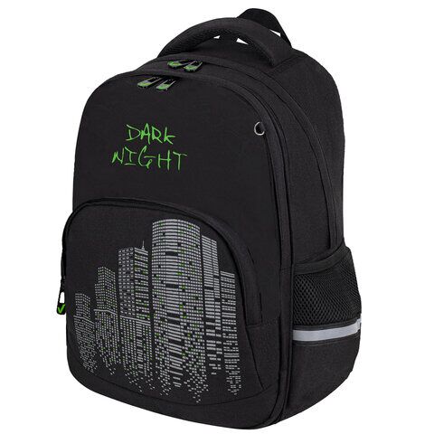 Рюкзак BRAUBERG SOFT, 2 отделения, 3 кармана, "Dark night", СВЕТООТРАЖАЮЩИЙ ПРИНТ, 40х31х15 см,