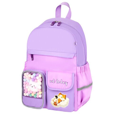 Рюкзак BRAUBERG PASTEL с термонашивками в комплекте, "Not today", сиреневый, 40х29х14 см,