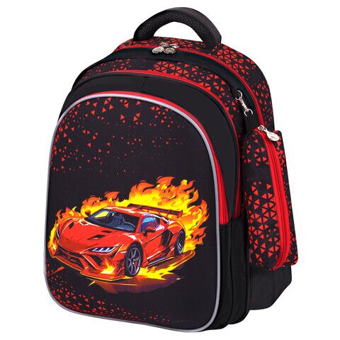 Рюкзак BRAUBERG KIDS MIND с пеналом в комплекте, 2 отделения, "Fiery Road", 40х28х18 см,