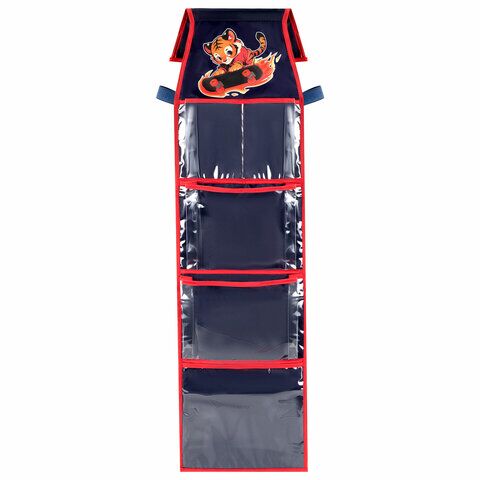 Кармашки-органайзер в шкафчик для детского сада BRAUBERG KIDS, крепление на липучке, наклейки-подсказки, 24х88 см, "Tiger", 273285