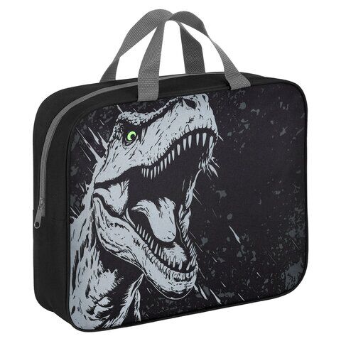 Папка на молнии с ручками BRAUBERG А4, 1 отделение, полиэстер, 80 мм, "Scary dino", 273308