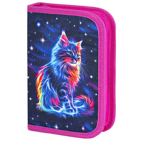 Пенал BRAUBERG 1 отд полиэстер, 21х14 см, "Space cat", 273518