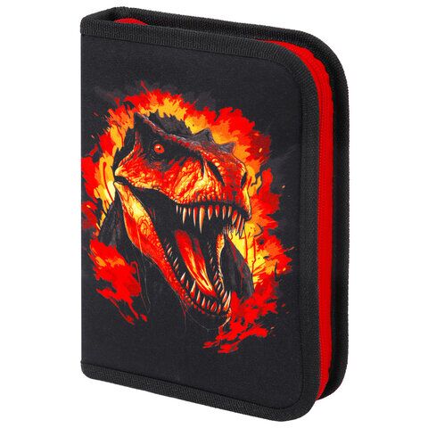 Пенал BRAUBERG с наполнением 1 отд 1 откидная планка, 24 предмета, 21х14 см, "Fire dino", 273535