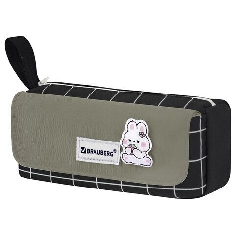 Пенал мягкий BRAUBERG 1 отд карман на липучке, значок, 22х10х6 см, "Black checkered", 273579