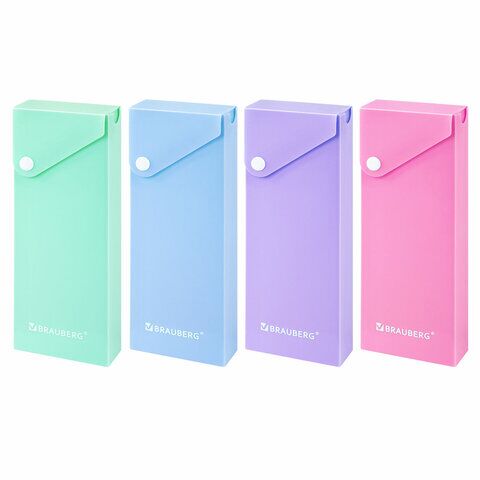 Пенал пластиковый BRAUBERG 1 отд на кнопке, 20x7 см, ассорти, "Pastel", 273770