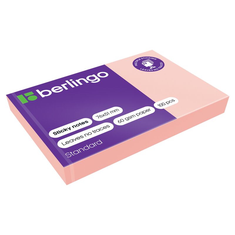 Самоклеящийся блок Berlingo Standard, 76*51мм, 100л, розовый