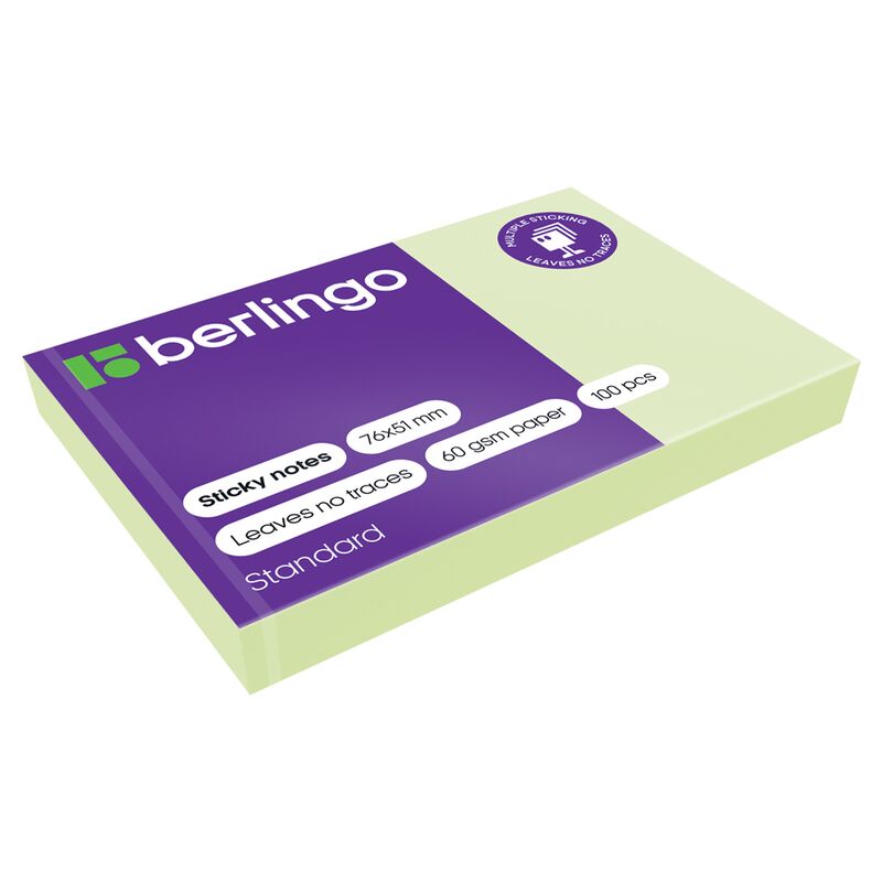 Самоклеящийся блок Berlingo Standard, 76*51мм, 100л, зеленый