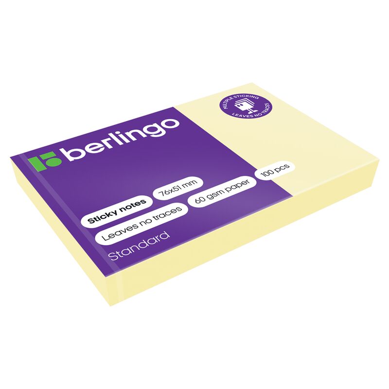 Самоклеящийся блок Berlingo Standard, 76*51мм, 100л, желтый