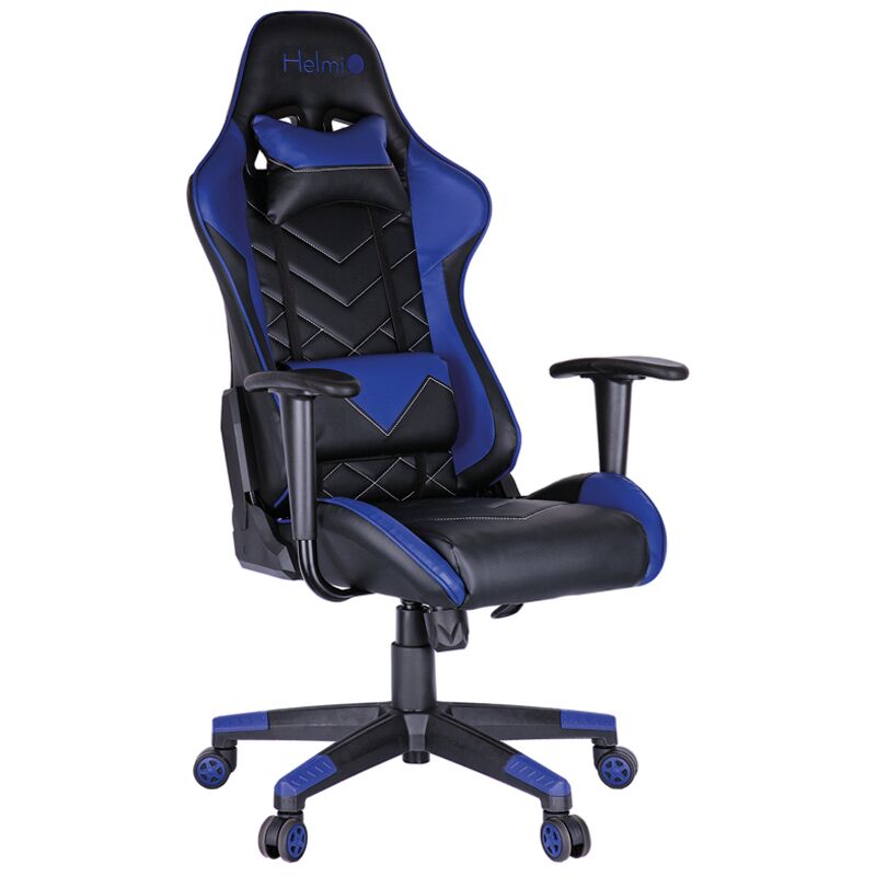 Кресло игровое Helmi HL-G02 Grand Prix, экокожа, черная/синяя, 2 подушки