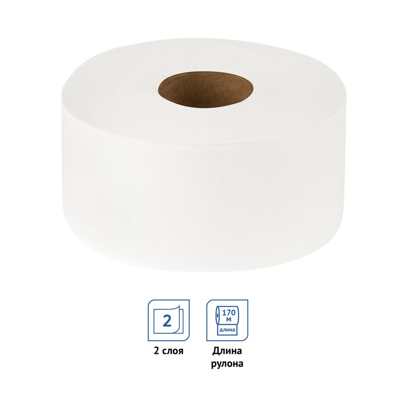 Бумага туалетная OfficeClean Premium 2-слойная, мини-рулон, 170м/рул, мягкая, тиснение, белая
