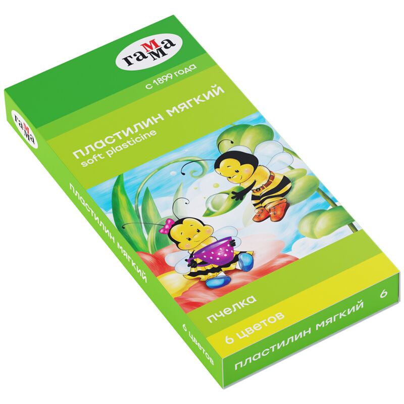 Пластилин восковой мягкий Гамма Пчелка, 06 цветов, 90г, со стеком, картон. упак.