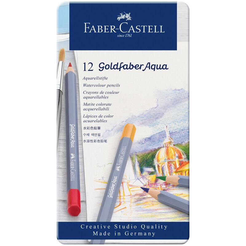 Карандаши акварельные художественные Faber-Castell Goldfaber Aqua, 12цв, метал. коробка