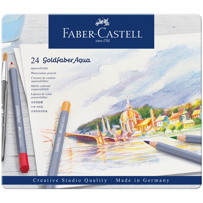 Карандаши акварельные художественные Faber-Castell Goldfaber Aqua, 24цв, метал. коробка