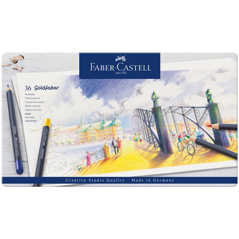 Карандаши цветные Faber-Castell Goldfaber 36цв., круглые, заточен., метал. коробка