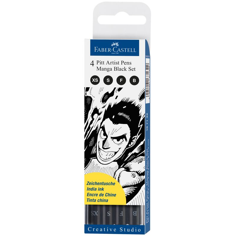 Набор капиллярных ручек Faber-Castell Pitt Artist Pen Manga Black set черные, 4шт., 0,1/0,3/0,5мм