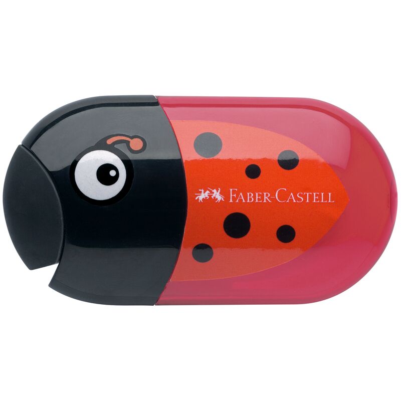 Точилка пластиковая с ластиком Faber-Castell Ladybug 2 отверстия, контейнер