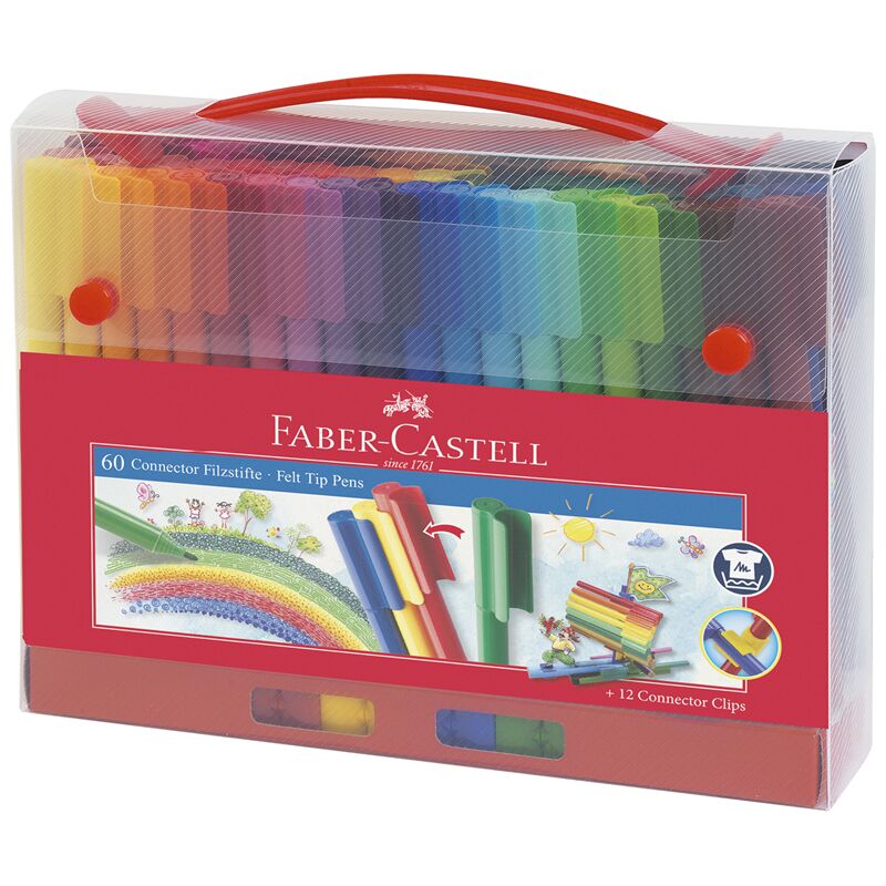 Фломастеры Faber-Castell Connector, 60цв., смываемые, соединяемые колпачки, пластик. уп., европодв