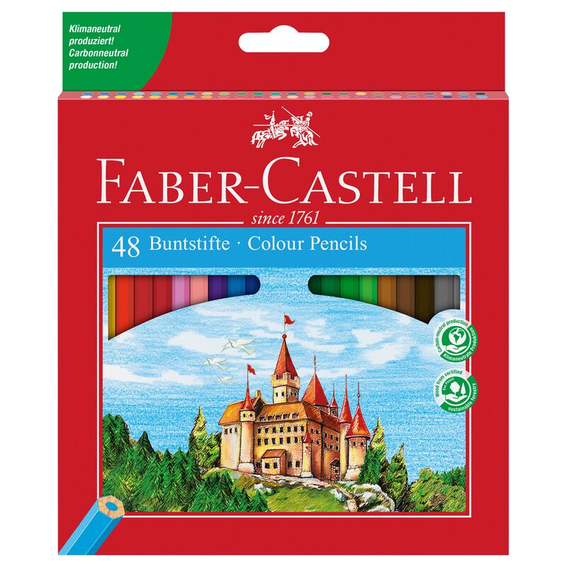 Карандаши цветные Faber-Castell Замок, 48цв., шестигр.,заточ.+точилка, картон, европодвес