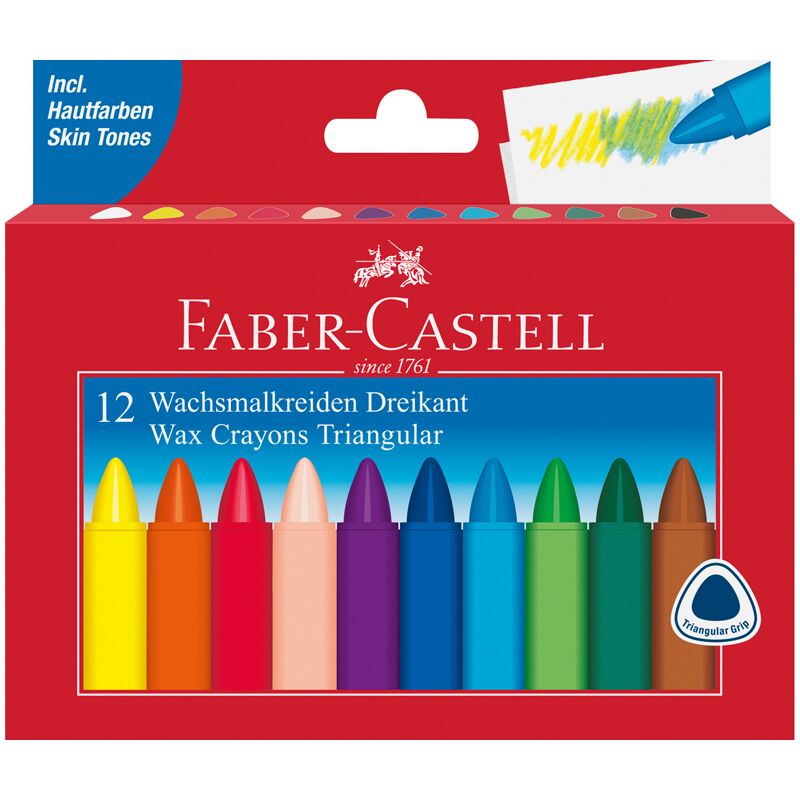 Мелки восковые Faber-Castell, 12цв., трехгранные, картон. упак.