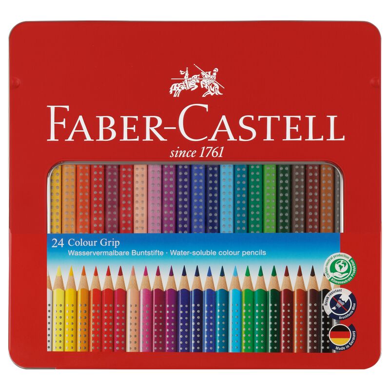 Карандаши цветные Faber-Castell Grip, 24цв., трехгран., заточен., метал. упак.