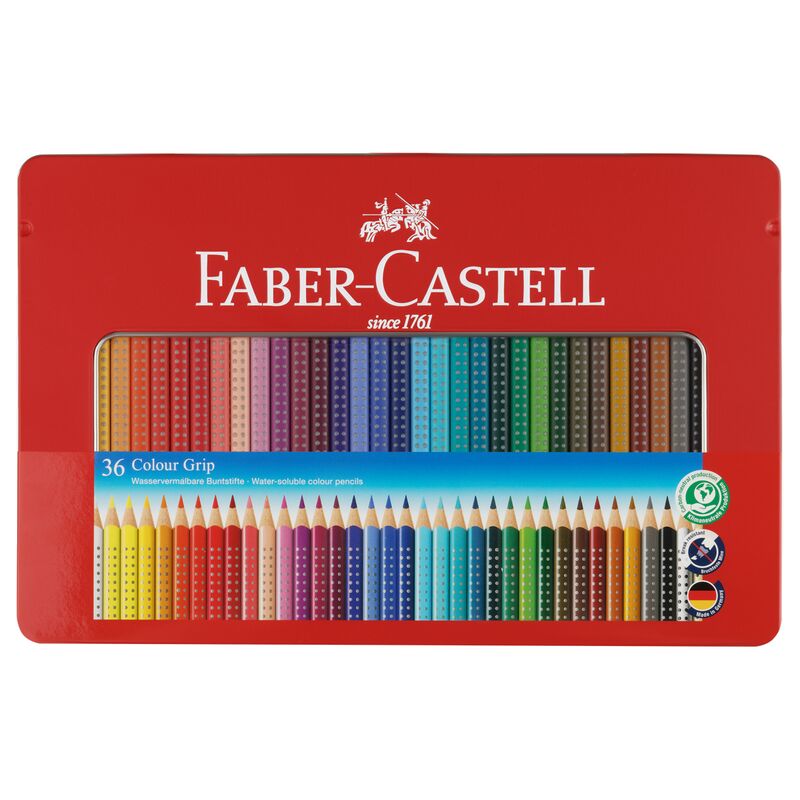 Карандаши цветные Faber-Castell Grip, 36цв., трехгран., заточен., метал. упак.