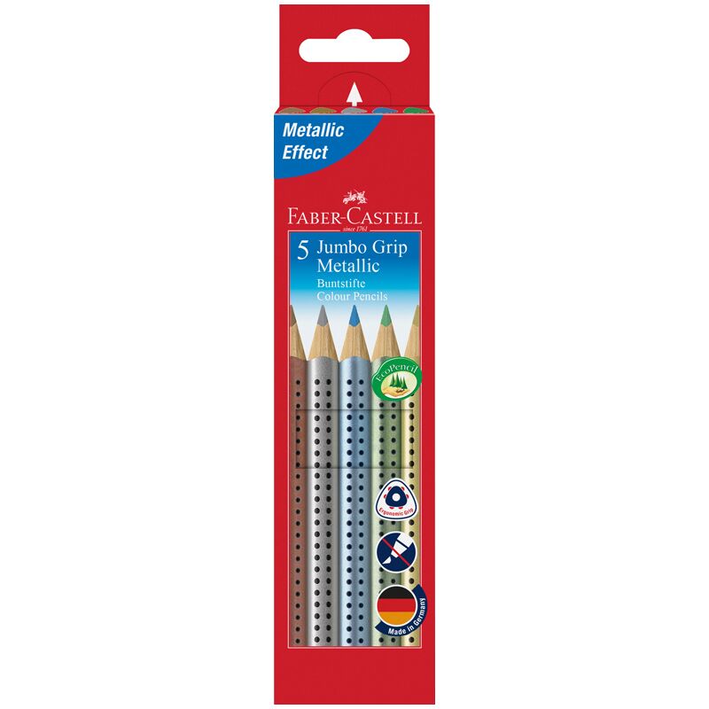 Карандаши цветные Faber-Castell Jumbo Grip Metallic, 05цв., трехгр.,утолщ.,заточ.,картон, евр.