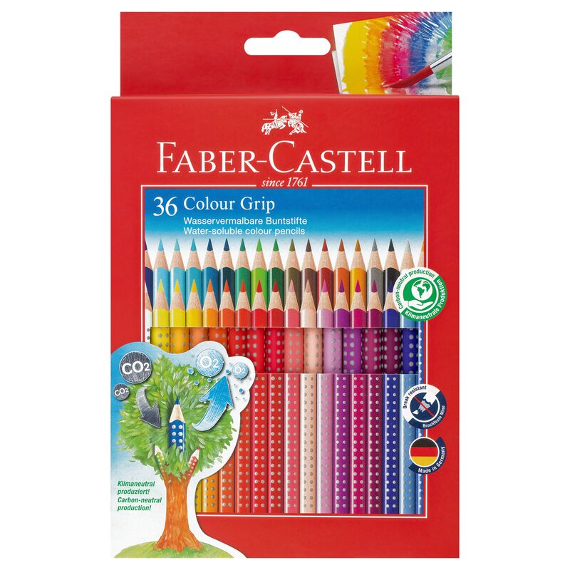 Карандаши цветные Faber-Castell Grip, 36цв., трехгран., заточен., картон., европодвес