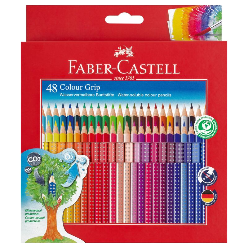 Карандаши цветные Faber-Castell Grip, 48цв., трехгран., заточен., картон., европодвес