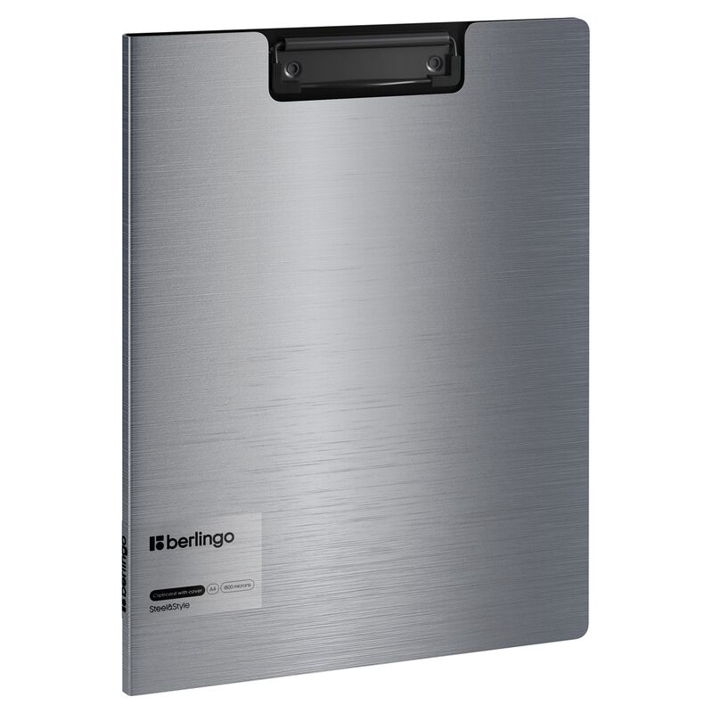 Папка-планшет с зажимом Berlingo Steel Style A4, пластик (полифом), серебристый металлик