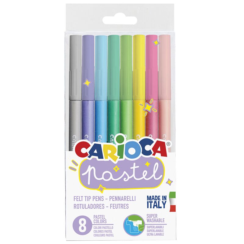 Фломастеры Carioca "Pastel", 08цв., смываемые, ПВХ, европодвес