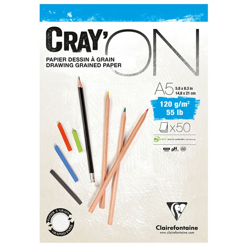 Скетчбук - блокнот 50л. А5 на склейке Clairefontaine Cray ON, 120г/м2, мелкозерн.