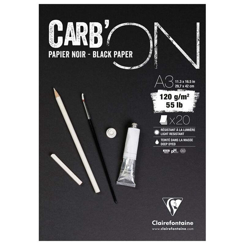 Скетчбук 20л. А3 на склейке Clairefontaine Carb ON, 120г/м2, мелкозер.,черн