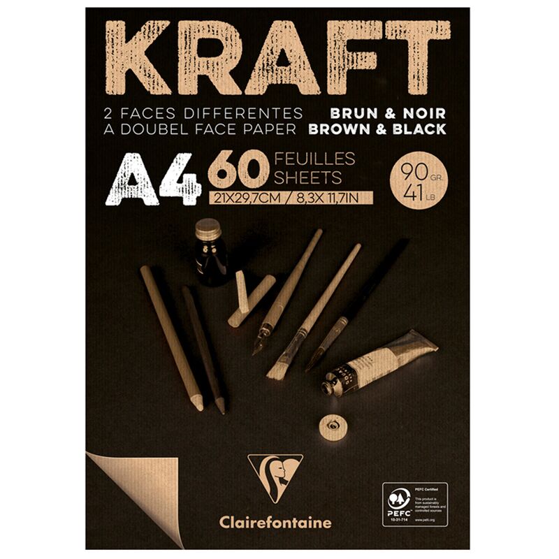 Скетчбук - блокнот 60л. А4 на склейке Clairefontaine Kraft, 90г/м2,верже,черный/крафт