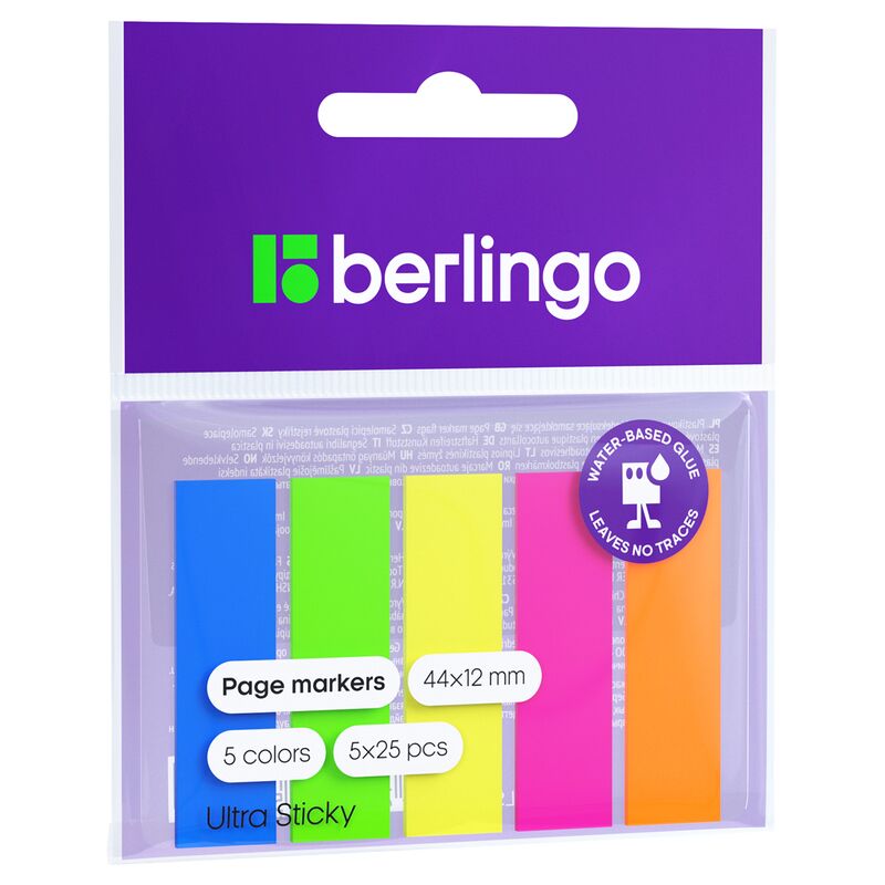Флажки-закладки Berlingo Ultra Sticky, 44*12мм, 25л*5 неоновых цветов, европодвес