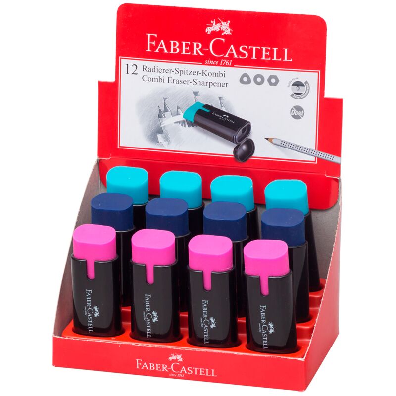 Точилка пластиковая с ластиком Faber-Castell Combi 1 отверстие, контейнер, ассорти