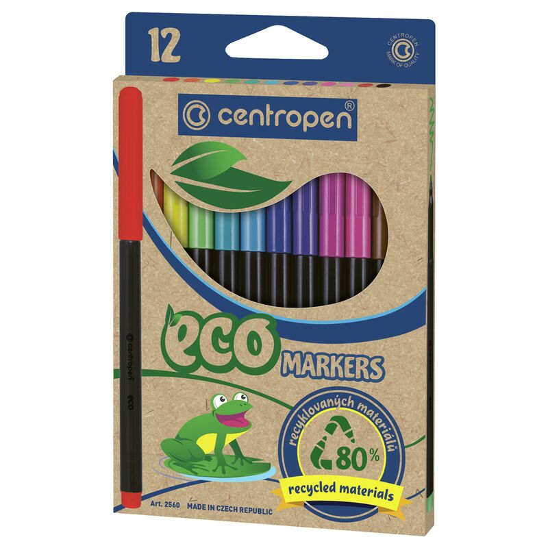 Фломастеры Centropen ECO Markers, 12цв., трехгранные, смываемые, картон., европодвес