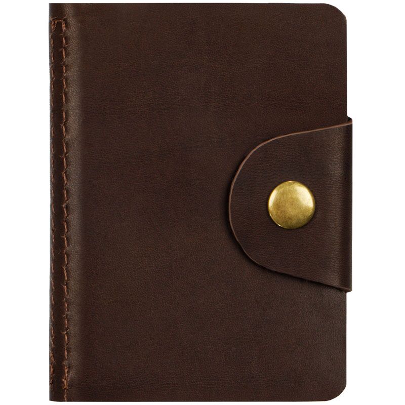 Визитница карманная OfficeSpace на кнопке, 10*7см, 18 карманов, натуральная кожа, темно-коричневый