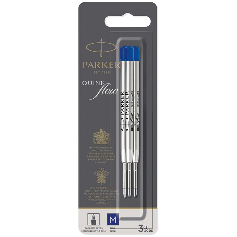 Стержень шарик. 98мм Parker QuinkFlow Ball Point синий 1,0мм метал. корпус 3шт. блистер