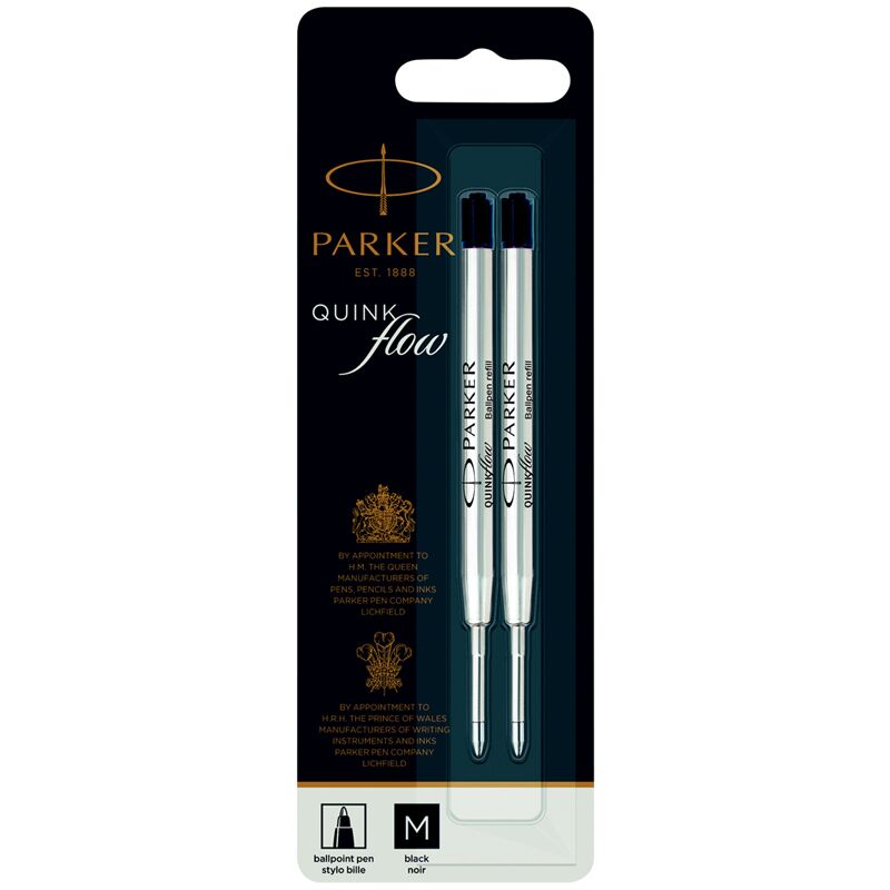 Стержень шарик. 98мм Parker QuinkFlow Ball Point черный 1,0мм метал. корпус 2шт. блистер