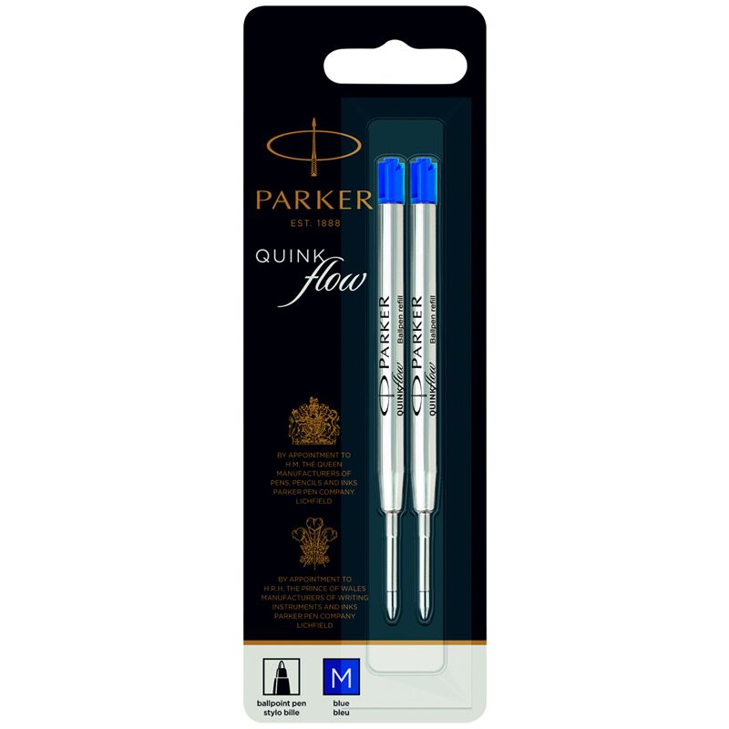 Стержень шарик. 98мм Parker QuinkFlow Ball Point синий 1,0мм метал. корпус 2шт. блистер