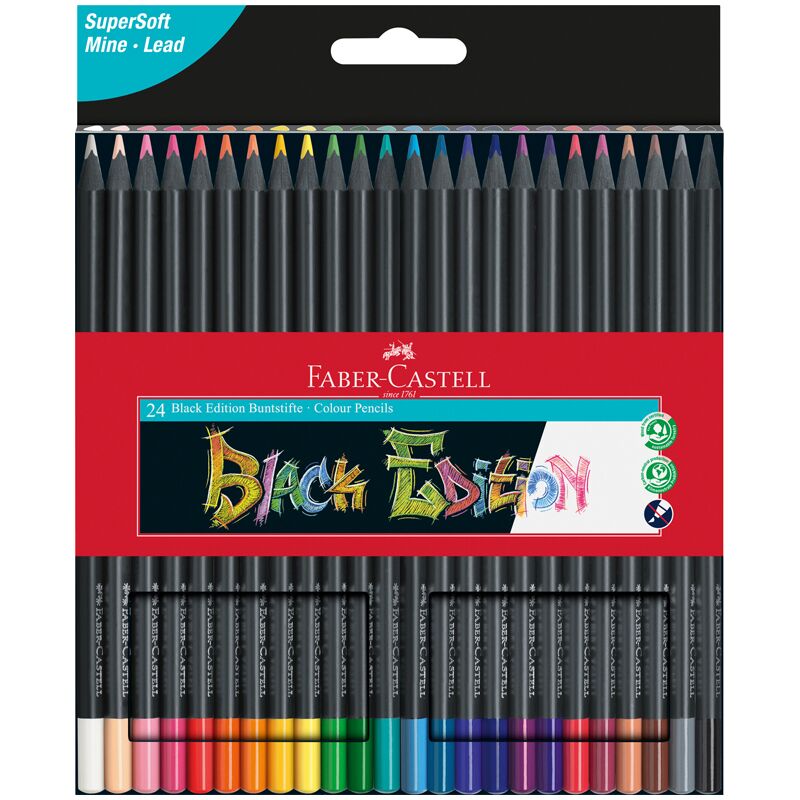 Карандаши 24цв Faber-Castell Black Edition, трехгран., черное дерево, заточен., картон.