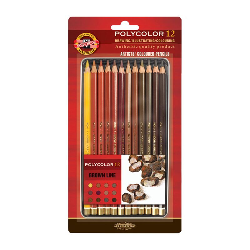 Карандаши цветные художественные Koh-I-Noor Polycolor Brown Line, 12цв., заточен., металл. пенал, блистер