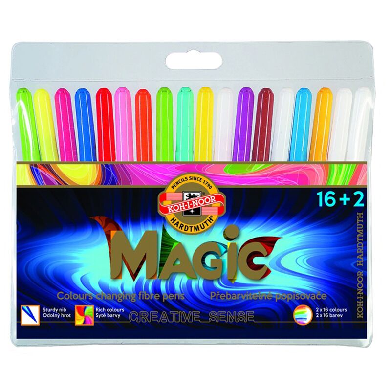 Фломастеры Koh-I-Noor "Magic", 16+2цв., трехгранные, ПВХ, европодвес