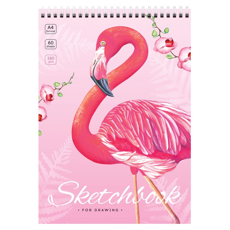 Скетчбук 60л., А4 ArtSpace Flamingos, на гребне, 160г/м2